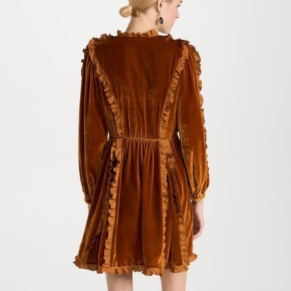 Ulla Johnson Erika Dress Velvet Babydoll Silk Ruffle Trim Size 0 NWT - Picture 3 of 4